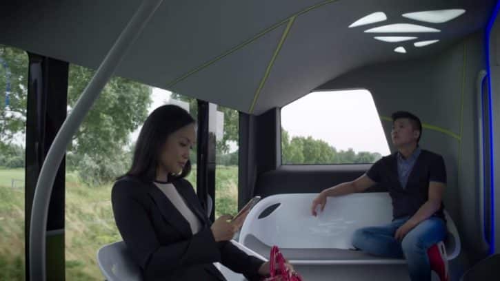 L'intérieur du bus du futur est designé pour être reposant.