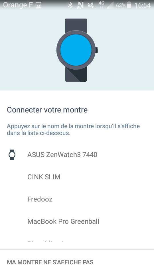 Asus ZenWatch 3 application connexion