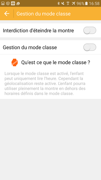 Test Application Androïd mode classe Kiwip Watch activation