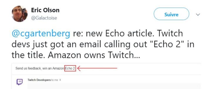 Rumeur Amazon Echo 2 mail développeurs twich