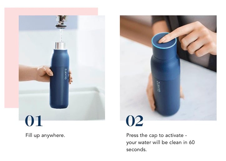 kickstarter, bouteille connectée, uv, purifier l'eau