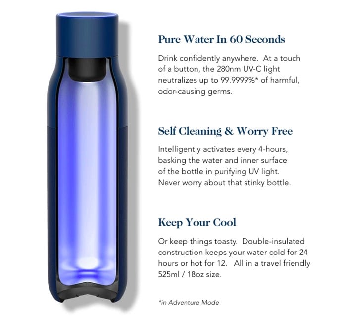 kickstarter, bouteille connectée, uv, purifier l'eau