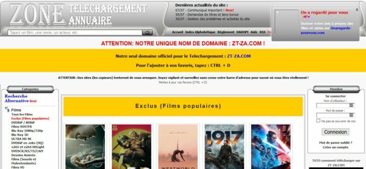 Capture d'écran zone annuaire