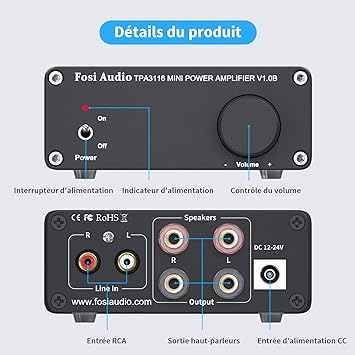 Amplificateur audio stéréo Fosi Audio V1.0B Hi-Fi Classe D