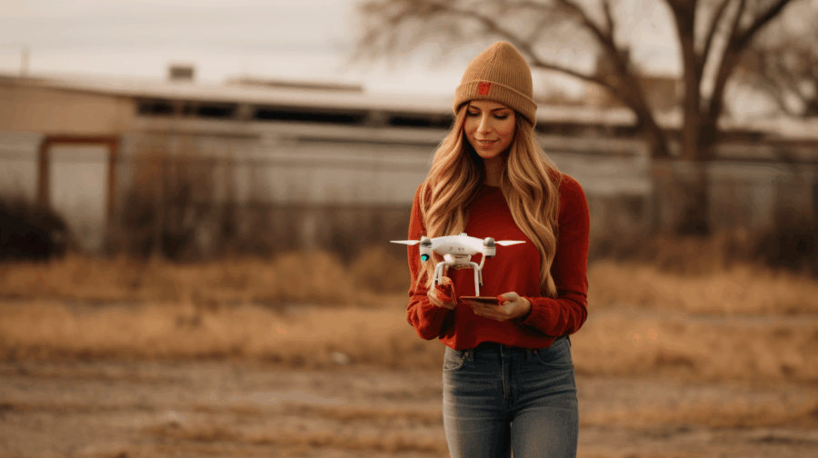 Une fille fait voler un drone
