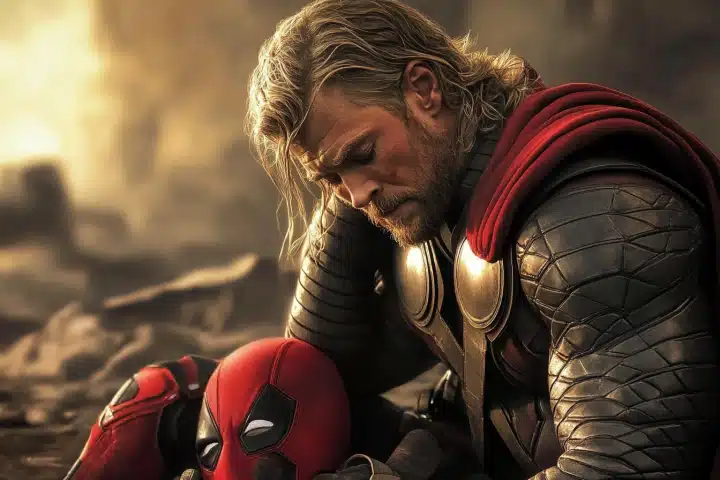 Thor regardant Deadpool avec une expression triste.