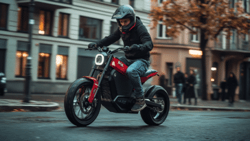 Un jeune homme roule sur sa nouvelle moto électrique
