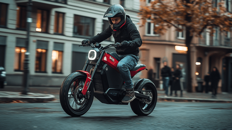 Un jeune homme roule sur sa nouvelle moto électrique
