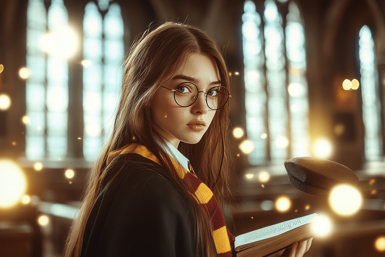 Photo of a Gryffindor girl in Hogwarts great hall