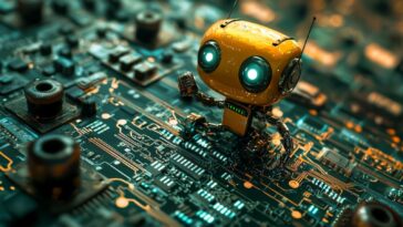 a small robot making its way through an electronic circuit all by itself