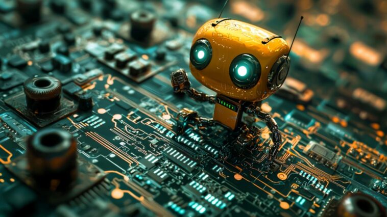 a small robot making its way through an electronic circuit all by itself