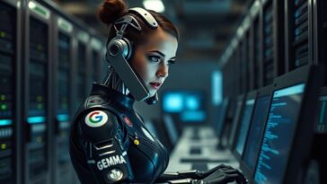 femme android faisant de multiples tâches en ligne
