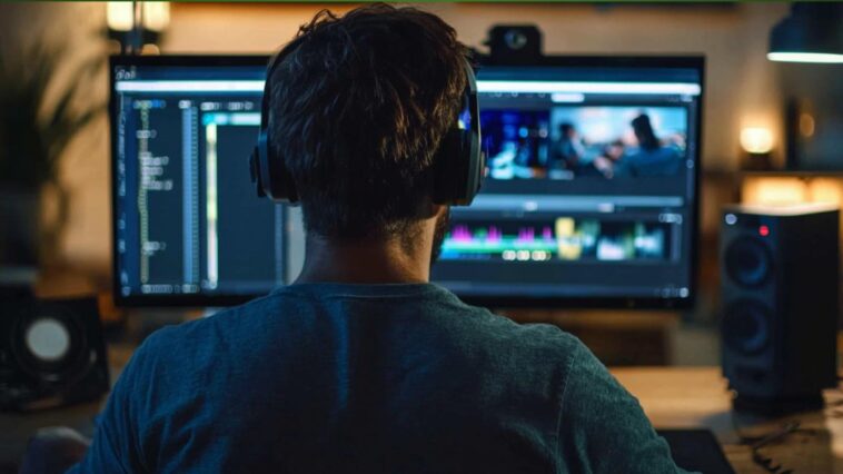 homme en train d'éditer une vidéo en employant une IA