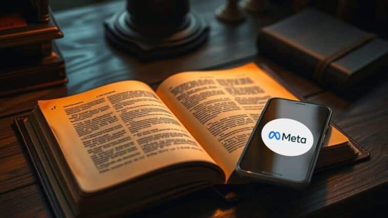 livre ouvert à côté d'un smartphone connecté à Meta