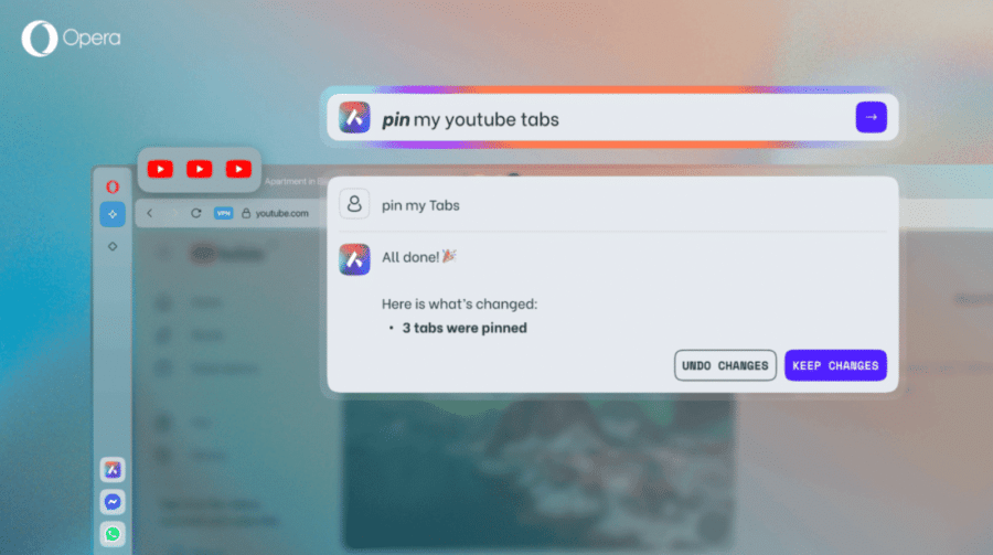 Découvrez AI Tab Commands d'Opera One !