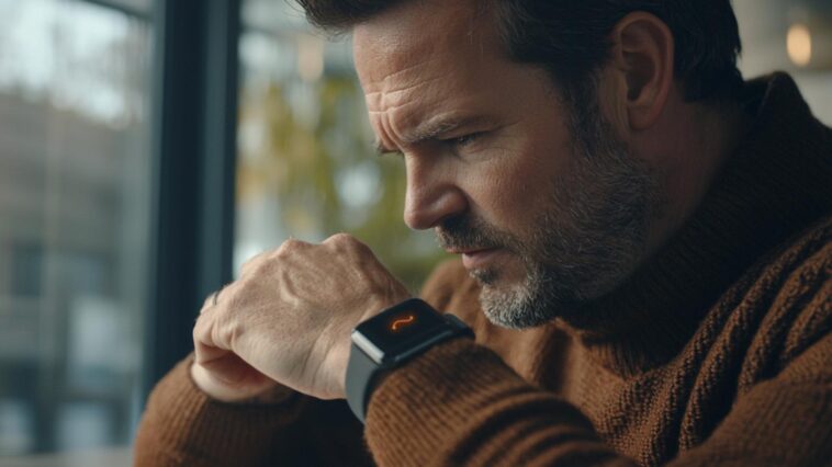 homme inquiet à cause de la mise à jour Fitbit et de la surchauffe
