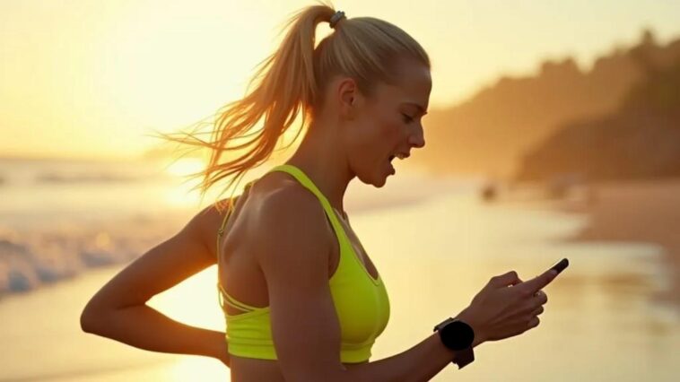 jeune femme portant une smartwatch Garmin