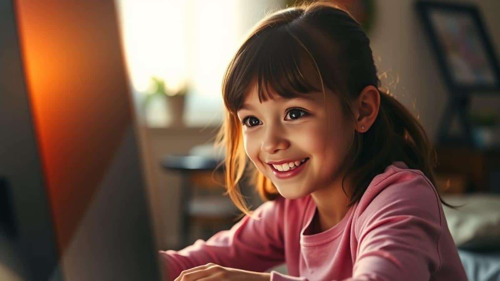 petite fille de 12 ans en train de regarder son ordinateur et utiliser Google Gemini jeunes