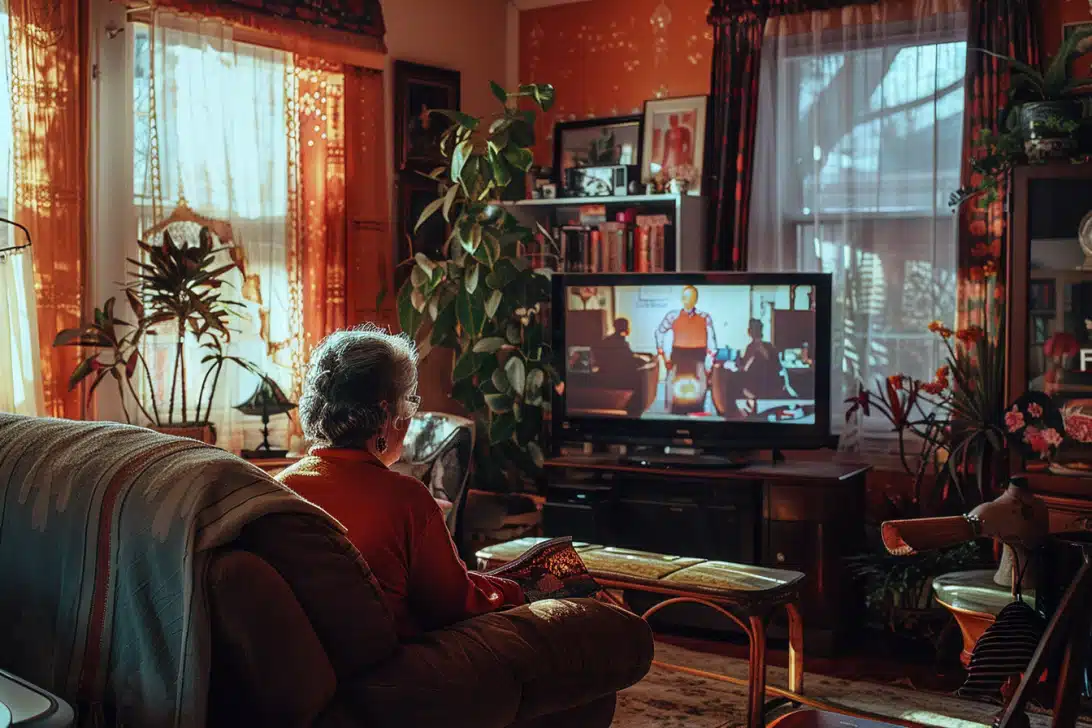 Femme regardant sa série préférée sur Tubi