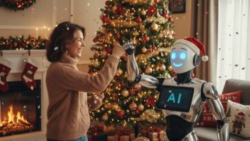 IA décoration de Noël - femme et robot