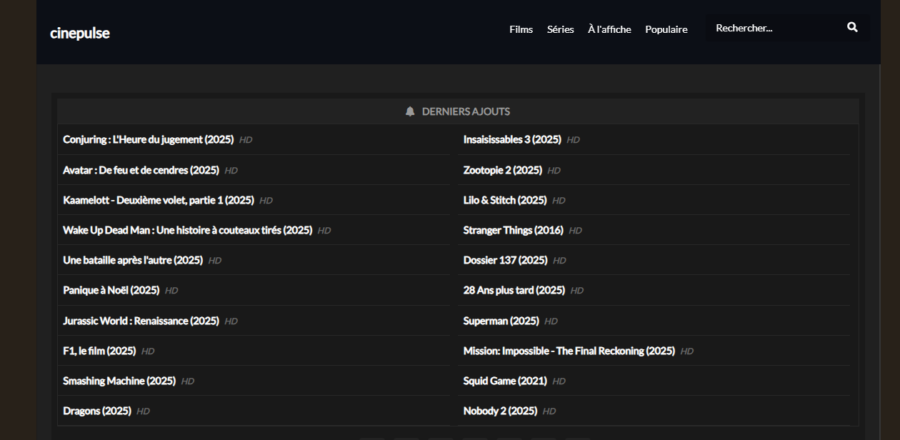 Cinepulse - page d'accueil