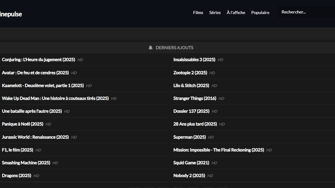 Cinepulse - page d'accueil