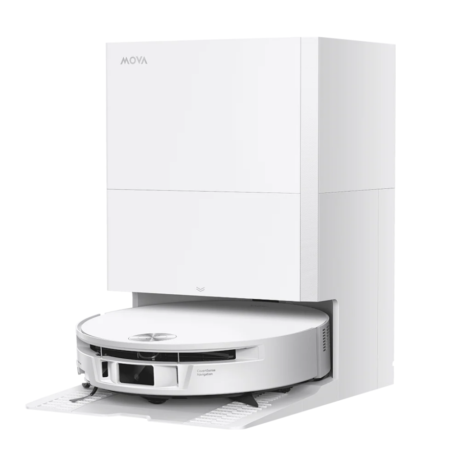 Le robot MOVA S70 Ultra Roller dans sa station de base.