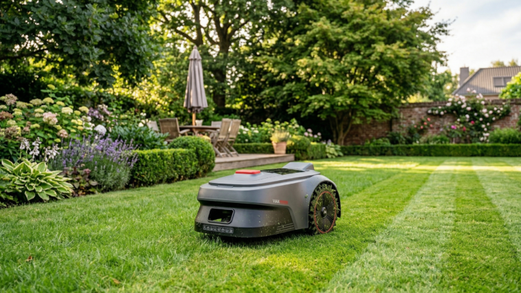 Le robot tondeuse MOVA ViAX 250 en action.