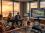 Groupe d'amis regardant le Grand Prix MotoGP de République tchèque 2026 sur grand écran dans un salon luxueux