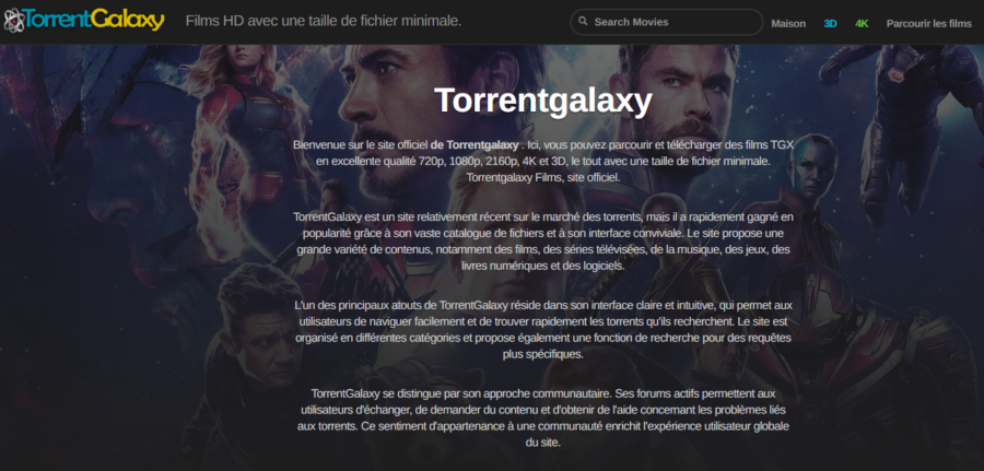 capture de l'écran d'accueil torrentgalaxy