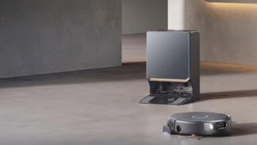 Aspirateur robot Narwal Flow 2 avec station de recharge autonettoyante.
