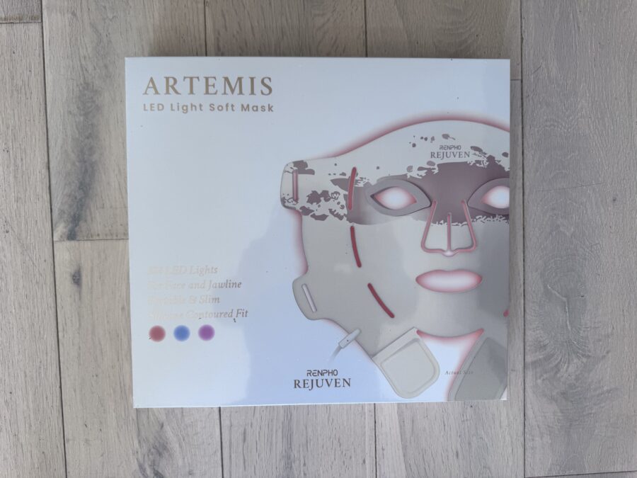 Boîte d'emballage du masque LED souple Renpho ARTEMIS.