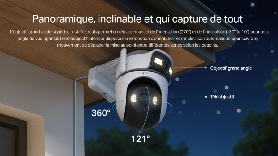 Illustration des fonctions panoramiques et d'inclinaison de la Tapo TC47.