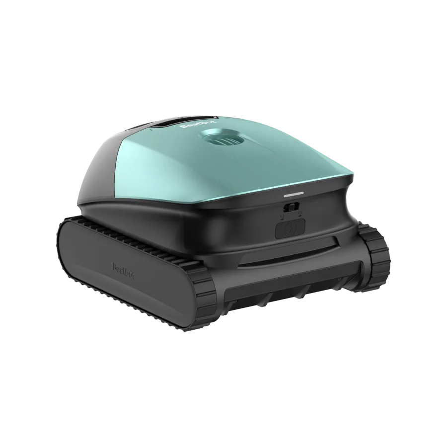 Présentation du robot piscine sans fil Beatbot Sora 10 sur fond blanc.