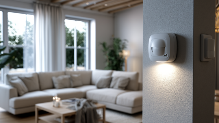 salon intérieur avec système d'alarme connecté