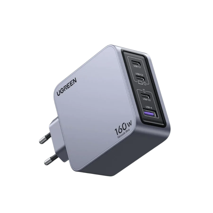 Présentation sur fond blanc du chargeur rapide mural UGREEN Nexode Pro 160W.