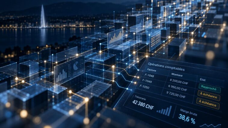 Un réseau de données comptables en francs suisses illustre le rôle du Big Data dans la gestion des entreprises