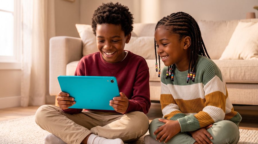 Des enfants en train de s'amuser avec la tablette SPC WUUM TAB.