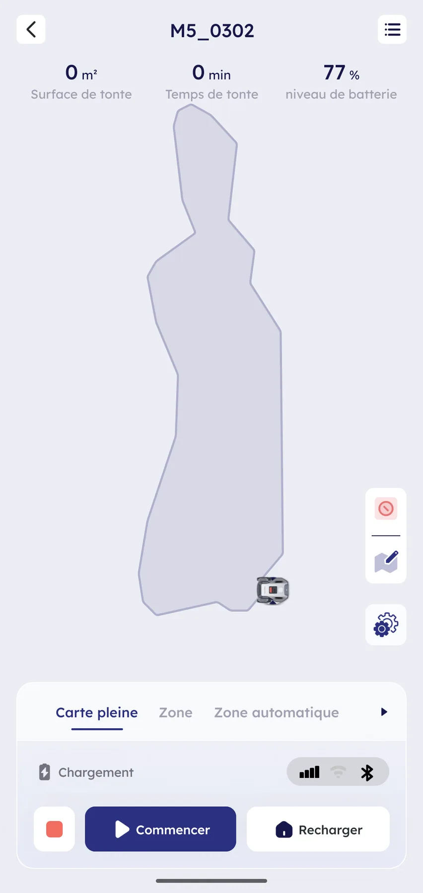 Carte de la pelouse créée manuellement dans l’application ANTHBOT avant la première tonte